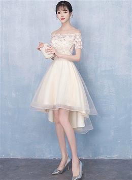 Picture of Champagne High Low Off Shoulder Tulle with Lace Prom Dresses , Short Homecoming Dresses